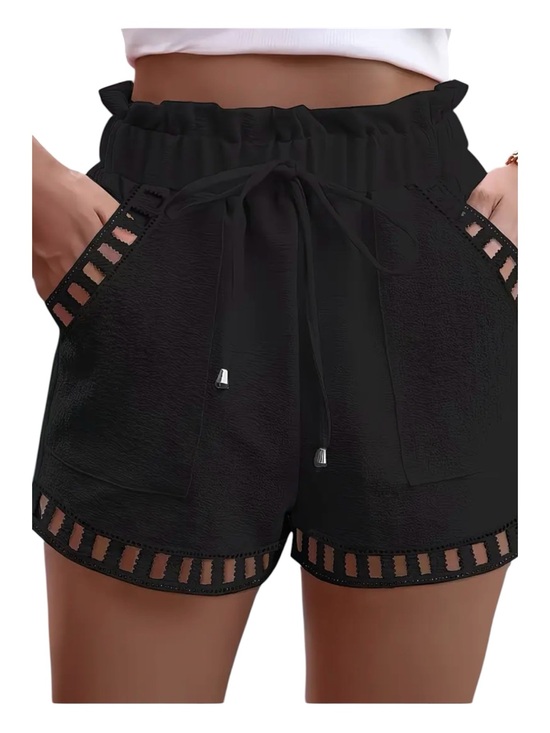 Pants - NWOT Black Paperbag Waist Shorts Hollow Out Hem Detail | Size M